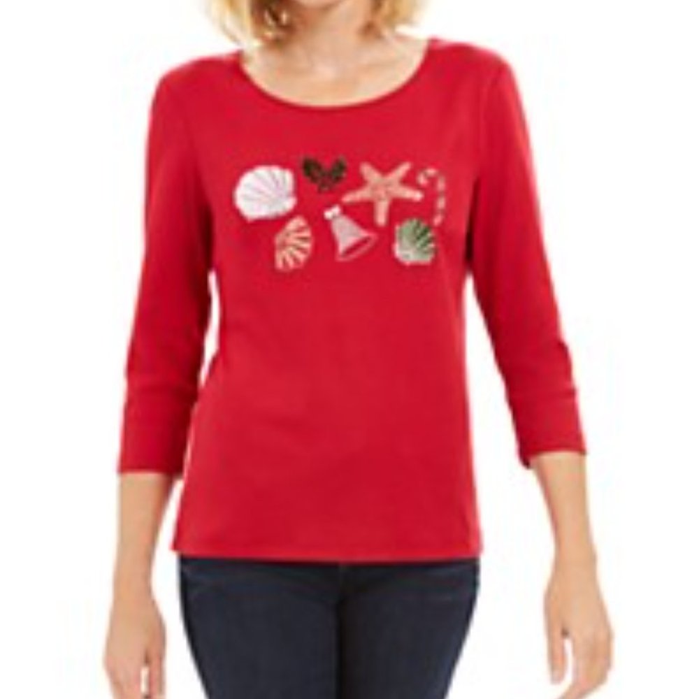New Rhinestone Holiday Shells Graphic Top - Picture 3 of 4